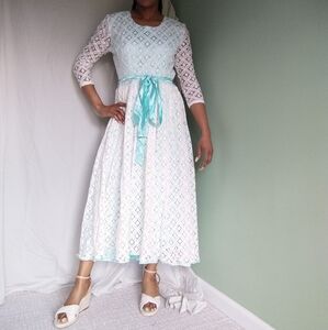 Women's Baby blue and cream lace dress